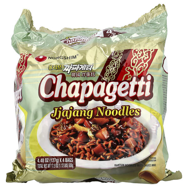 Nongshim, Chapagetti, Jjajang Noodles, 4 Bags, 4.48 oz (127 g) Each (Discontinued Item)