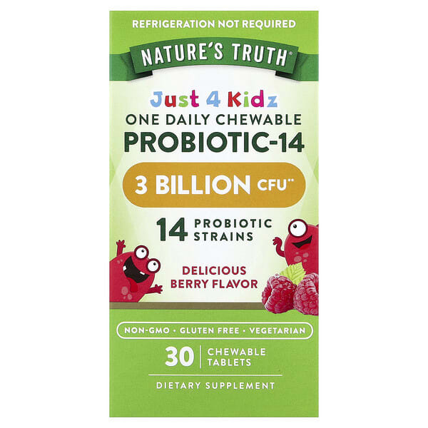 Nature's Truth, Just 4 Хүүхдийнz, One Daily зажилдаг шахмал Пробиотик-14, Delicious жимс, 30 зажилдаг шахмал