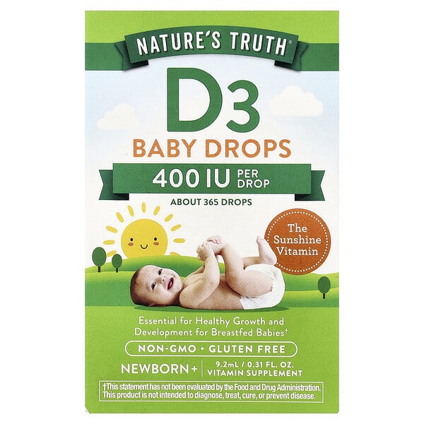Nature's Truth, Витаминs, D3 Нярайн дусал, Newborn+, 0.31 fl oz (9.2 ml)