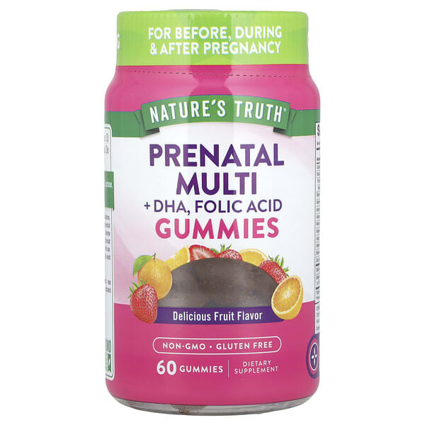 Nature's Truth, Жирэмсний Multi + DHA, Фолийн хүчил чихэр, Delicious жимс, 60 чихэр