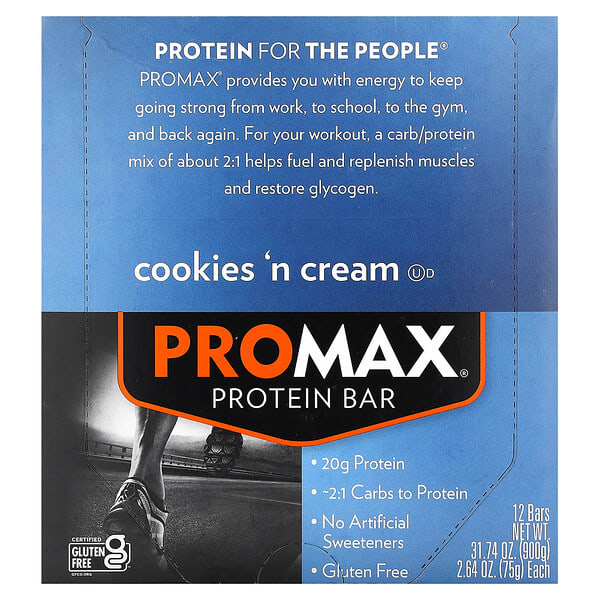 NuGo Nutrition, ProMax Protein Bar, Cookies 'n Cream, 12 Bars, 2.64 oz (75 g) Each