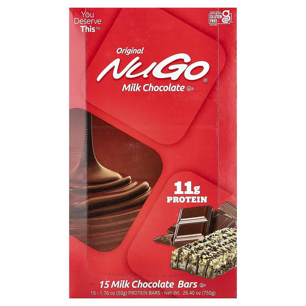 NuGo Nutrition, Original Protein Bar, Milk Chocolate, 15 Bars, 1.76 oz (50 g) Each