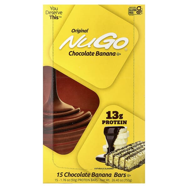NuGo Nutrition, Protein Bars, Chocolate Banana, 15 Bars, 1.76 oz (50 g) Each