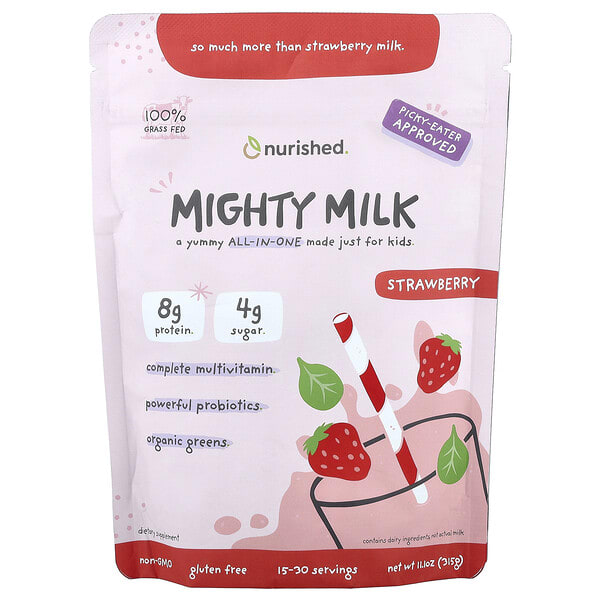 Nurished, Хүүхдийн, Mighty Milk, Strawberry, 11.1 oz (315 g)