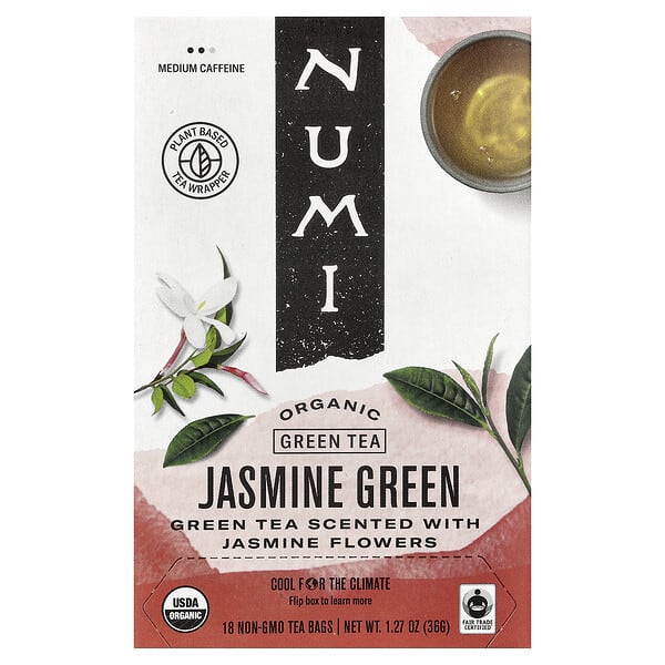 Numi Tea, органик ногоон цай, Jasmine Green, 18 Tea Bags, 1.27 oz (36 g)