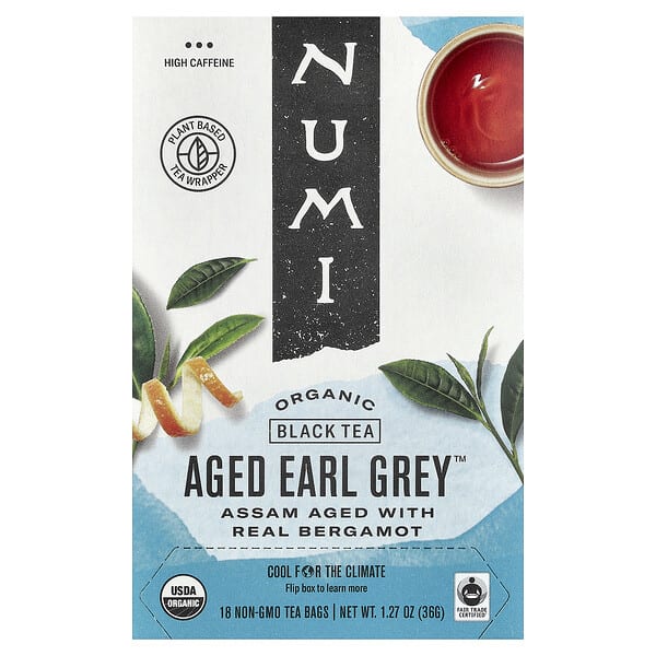 Numi Tea, органик Black Tea, Aged Earl Grey™, 18 Tea Bags, 1.27 oz (36 g)