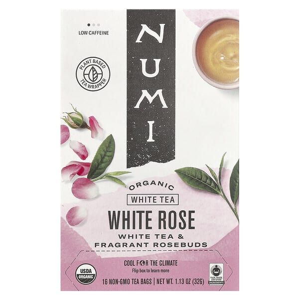 Numi Tea, Organic White Tea, White Rose, 16 Non-GMO Tea Bags, 1.13 oz (32 g)