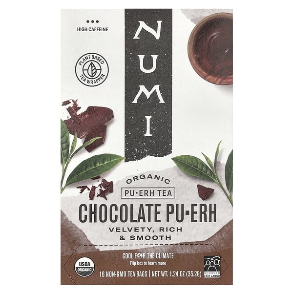 Numi Tea, Organic Pu-Erh Tea, Chocolate Pu-Erh, 16 Non-GMO Tea Bags, 1.24 oz (35.2 g)