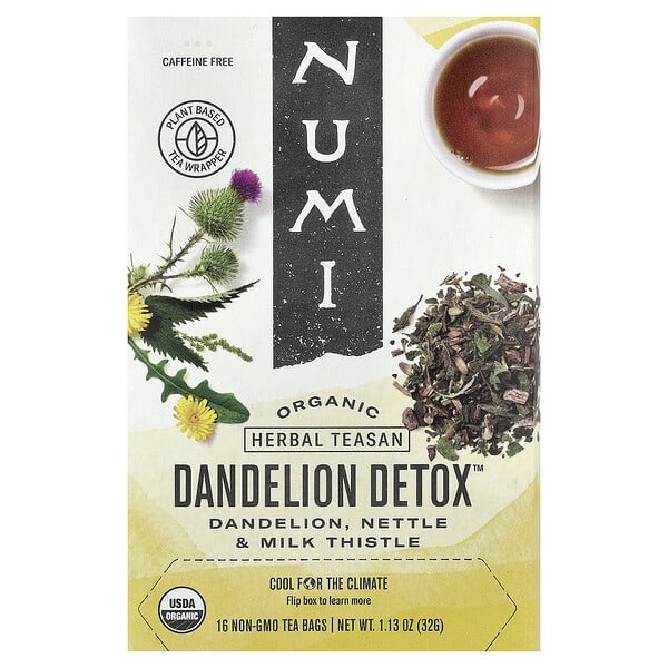 Numi Tea, Organic Dandelion Detox™, Caffeine Free, 16 Non-GMO Tea Bags, 1.13 oz (32 g)