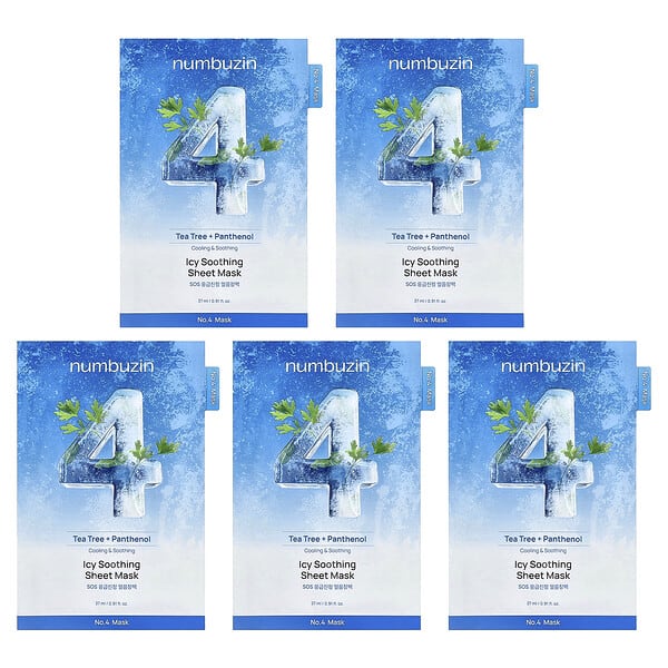 Numbuzin, No.4 Icy Soothing Beauty Sheet Mask, 5 Sheets, 0.91 fl oz (27 ml) Each