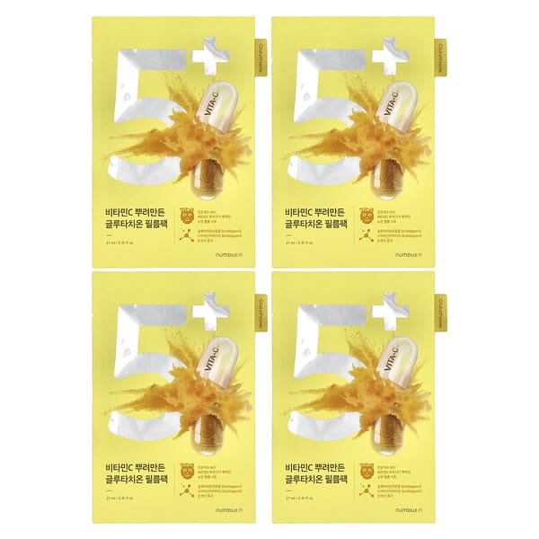 Numbuzin, No.5 Vitamin Spotlight Beauty Sheet Mask, 4 Sheets, 0.91 fl oz (27 ml) Each (Discontinued Item)