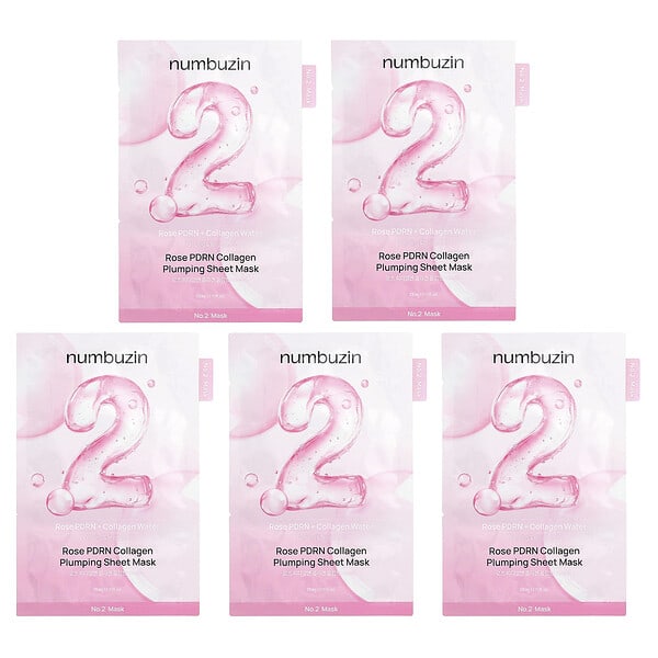 Numbuzin, No.2 Rose PDRN Collagen  Plumping Beauty Sheet Mask, 5 Sheets. 1.11 fl oz (33 ml) Each