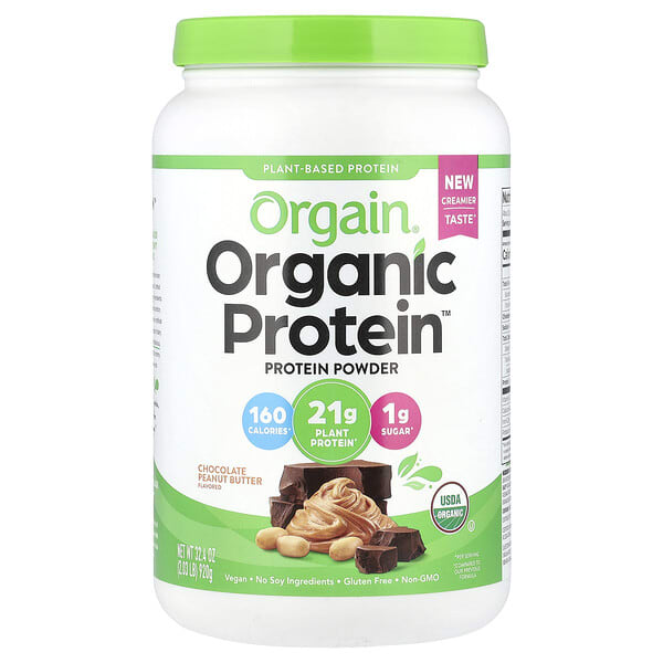 Orgain, Organic Protein™ Powder, ургамлын гаралтай, Chocolate Peanut Butter, 2.03 lb (920 g)
