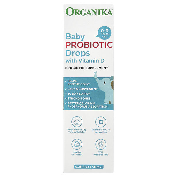 Organika, Baby Probiotic Drops with Vitamin D, 0-3 Years, 0.25 fl oz (7.5 ml)