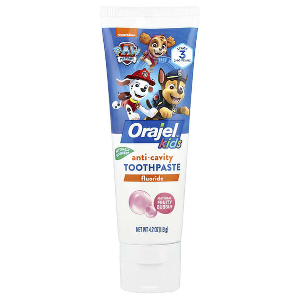 Orajel, Хүүхдийн, Paw Patrol™ Anticavity Fluoride Toothpaste, 2-10 Years, Natural Fruity Bubble, 4.2 oz (119 g)