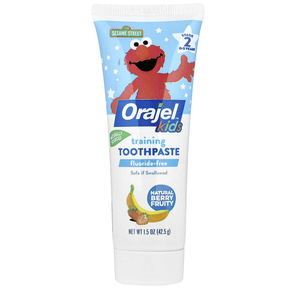 Orajel, Хүүхдийн, Elmo Training Toothpaste, Fluoride-Free, 0-3 Years, Natural Berry Fruity, 1.5 oz (42.5 g) (Discontinued Item)