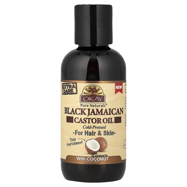 Okay Pure Naturals, Black Jamaican Castor Oil, Extra Dark, For Hair & Skin, 4 fl oz (118 ml)