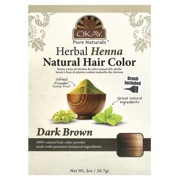 Okay Pure Naturals, Herbal Henna Natural Hair Color, Dark Brown, 2 oz (56.7 g)