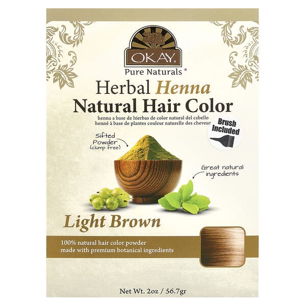 Okay Pure Naturals, Herbal Henna Natural Hair Color, Light Brown, 2 oz (56.7 g)