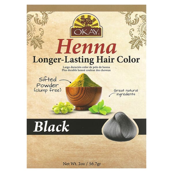 Okay Pure Naturals, Henna, Longer-Lasting Hair Color, Black, 2 oz (56.7 g)