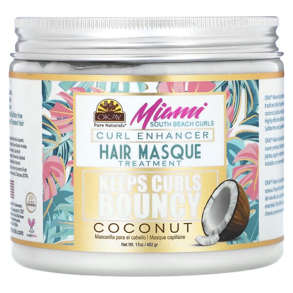 Okay Pure Naturals, Miami South Beach Curls, Curl Enhancer Hair Masque Treatment, Coconut, 17 oz (482 g) (Discontinued Item)