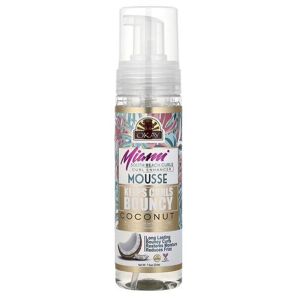 Okay Pure Naturals, Miami South Beach Curls, Curl Enhancer Mousse, Coconut, 7.5 oz (221 ml)