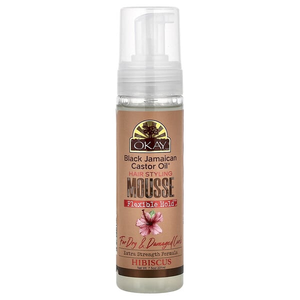 Okay Pure Naturals, Black Jamaican Castor Oil®, Hair Styling Mousse, Flexible Hold, For Dry & Damaged Curls, Hibiscus, 7.5 oz (221 ml)