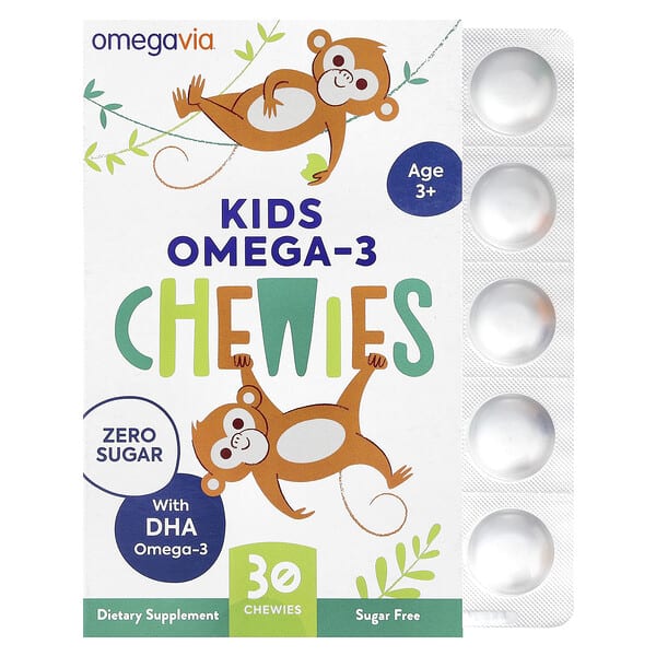 OmegaVia, Kids Omega-3 Chewies, Age 3+, байгалийн жимс, 30 Chewies