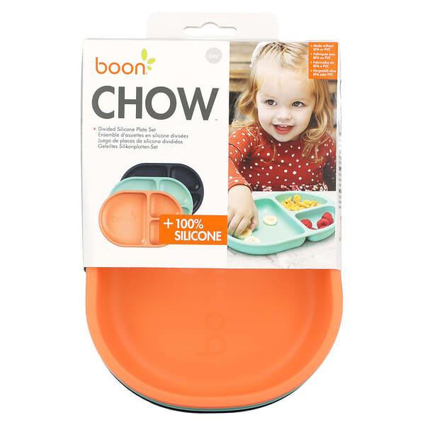 Boon, Chow, Divided Silicone Plate Set, 6m+, Assorted, 3 Pack (Discontinued Item)