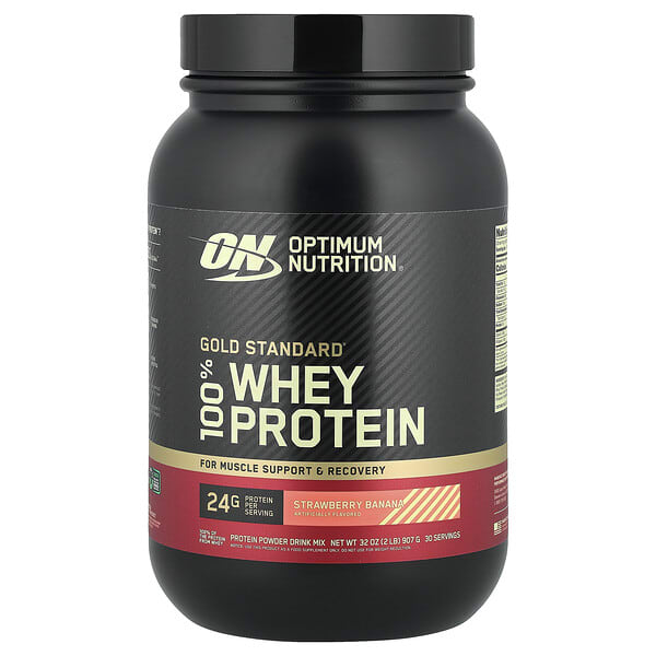 Optimum Nutrition, Gold Standard® 100% Whey Protein, Strawberry Banana, 2 lb (907 g)