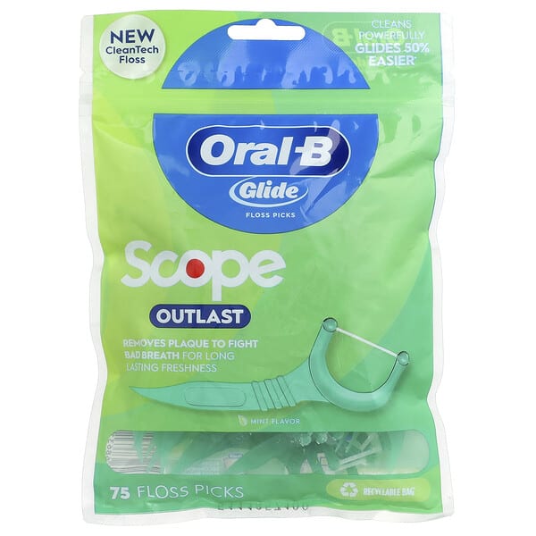 Oral-B, Glide, Scope Outlast Floss Picks, Mint, 75 Floss Picks (Discontinued Item)