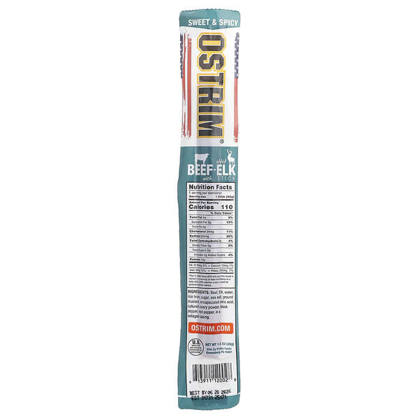 Ostrim, Beef & Elk Stick, Sweet & Spicy, 1 Stick, 1.5 oz (42 g) (Discontinued Item)