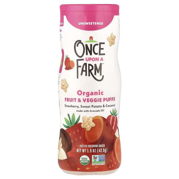 Once Upon A Farm, Organic Fruit & Veggie Puffs, Crawler, Strawberry, Sweet Potato & Coconut, Unsweetened, 1.5 oz (42.5 g)