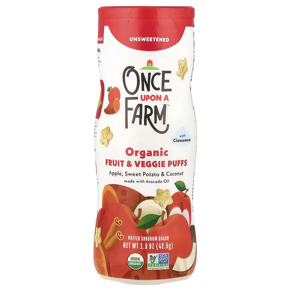 Once Upon A Farm, Organic Fruit & Veggie Puffs, Crawler, Apple, Sweet Potato & Coconut with Cinnamon, Unsweetened, 1.5 oz (42.5 g)