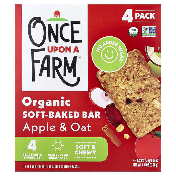 Once Upon A Farm, Organic Soft Baked Bar, Apple & Oat, 4 Bars, 1.2 oz (34 g) Each