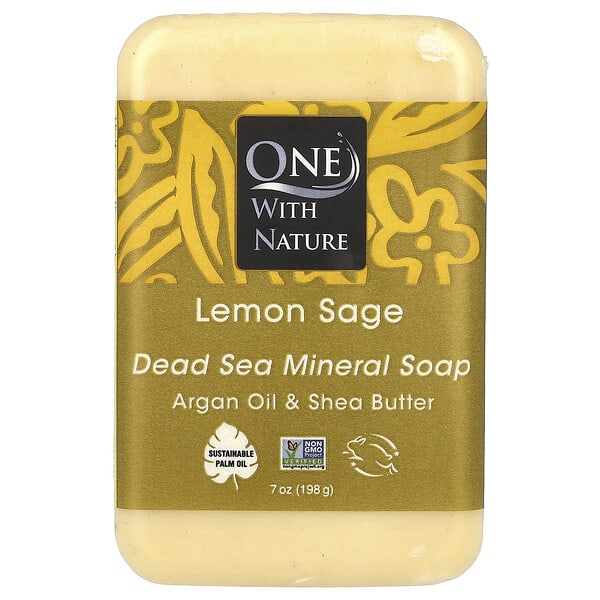 One with Nature, Dead Sea Mineral Bar Soap, Lemon Sage, 7 oz (198 g) (Discontinued Item)