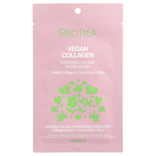 Pacifica, Vegan Collagen Beauty Facial Mask, 1 Sheet Mask, 0.6 fl oz (18 ml)
