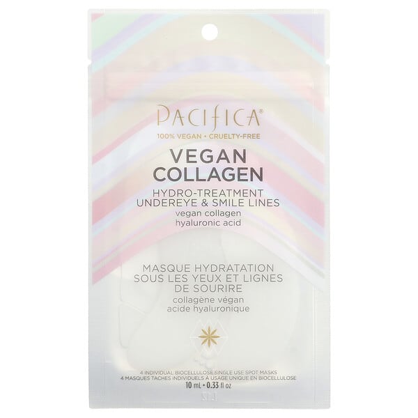 Pacifica, веган Коллаген, Hydro-Treatment Undereye & Smile Lines, 4 Spot Masks, 0.33 fl oz (10 ml)