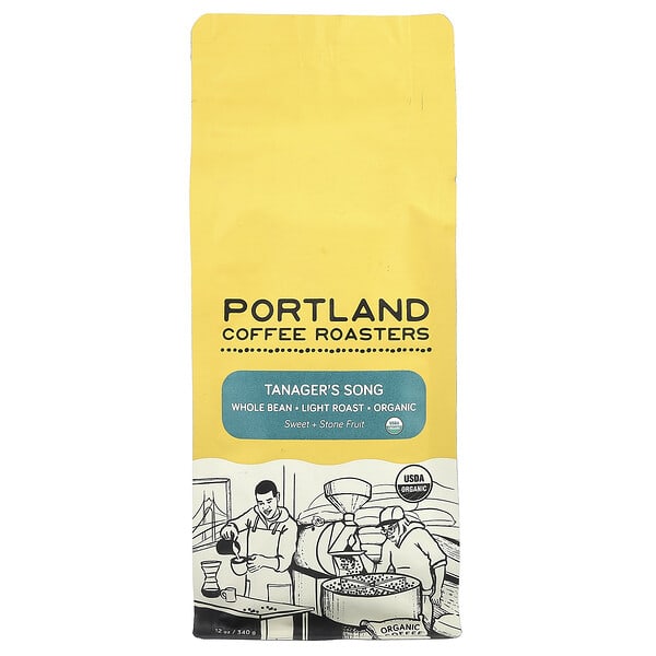 Portland Coffee Roasters, Organic Coffee, бүтэн Bean, Light Roast, Tanager's Song, 12 oz (340 g)