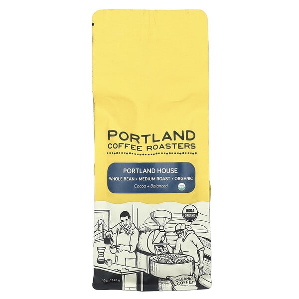 Portland Coffee Roasters, Organic Coffee, бүтэн Bean, Medium Roast, Portland House, 12 oz (340 g)