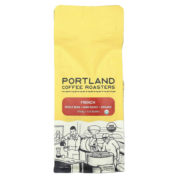 Portland Coffee Roasters, Organic Coffee, бүтэн Bean, Dark Roast, French, 12 oz (340 g)