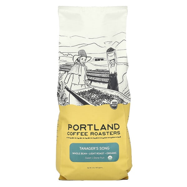 Portland Coffee Roasters, Organic Coffee, бүтэн Bean, Light Roast, Tanager's Song, 2 lbs (907 g)
