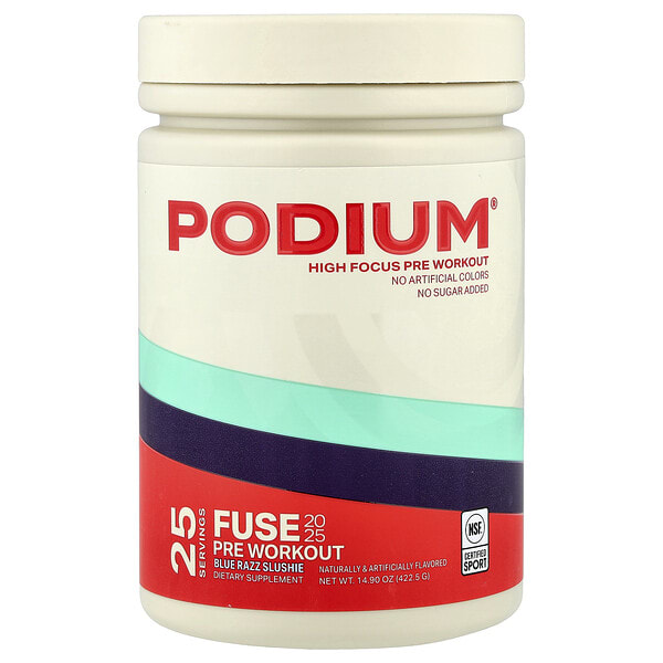 Podium Nutrition, Fuse 2025 Pre Workout, Blue Razz Slushie, 14.9 oz (422.5 g)