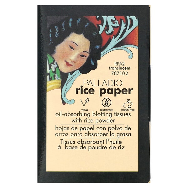 Palladio, Rice Paper, Oil-Absorbing Blotting Tissues With Rice Powder, RPA2 Translucent, 40 Tissues (Discontinued Item)