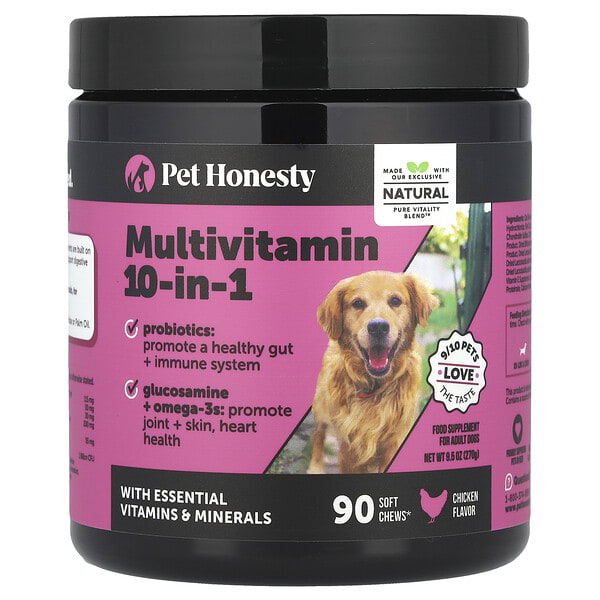 Pet Honesty, Мультивитамин 10-in-1, For Adult Dogs, Chicken, 90 Soft Chews, 9.5 oz (270 g)