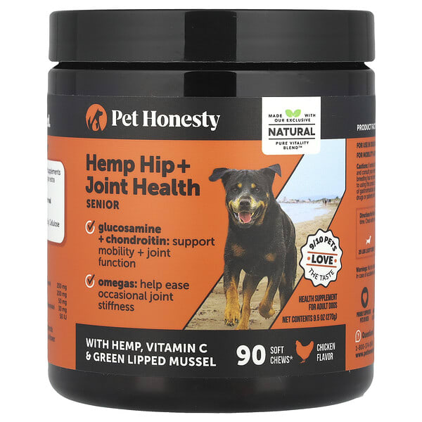 Pet Honesty, Hemp Hip + Joint Health Senior, For Adult Dogs, Chicken, 90 Soft Chews, 9.5 oz (270 g) (Discontinued Item)