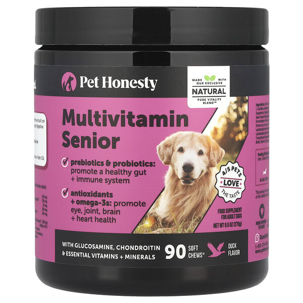Pet Honesty, Мультивитамин Ахмадын, For Adult Dogs, Duck, 90 Soft Chews, 9.5 oz (270 g)