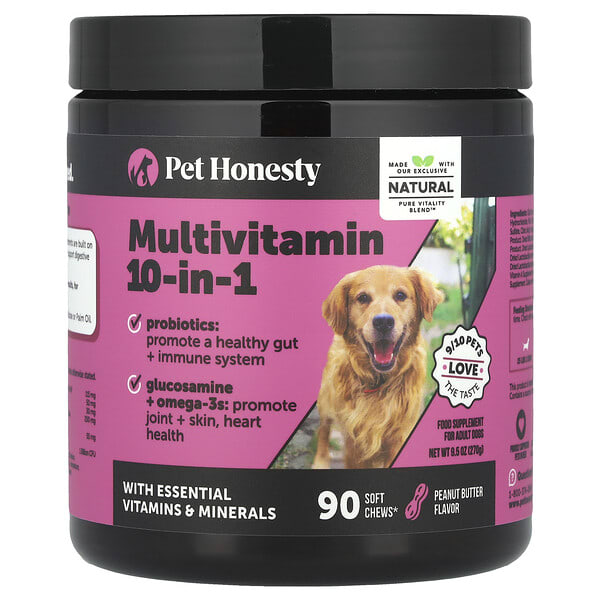 Pet Honesty, Мультивитамин 10-in-1, For Adult Dogs, Peanut Butter, 90 Soft Chews, 9.5 oz (270 g)