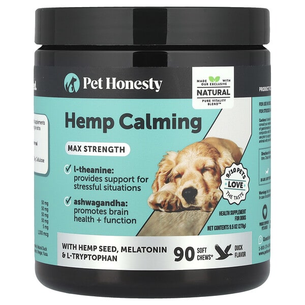 Pet Honesty, Hemp Calming, Max Strength, For Dogs, Duck, 90 Soft Chews, 9.5 oz (270 g)