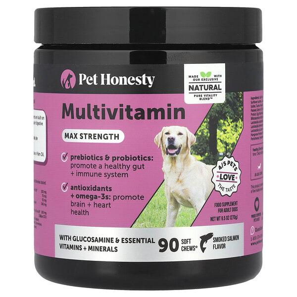 Pet Honesty, Мультивитамин, Max Strength, For Adult Dogs, Smoked Salmon, 90 Soft Chews, 9.5 oz (270 g)
